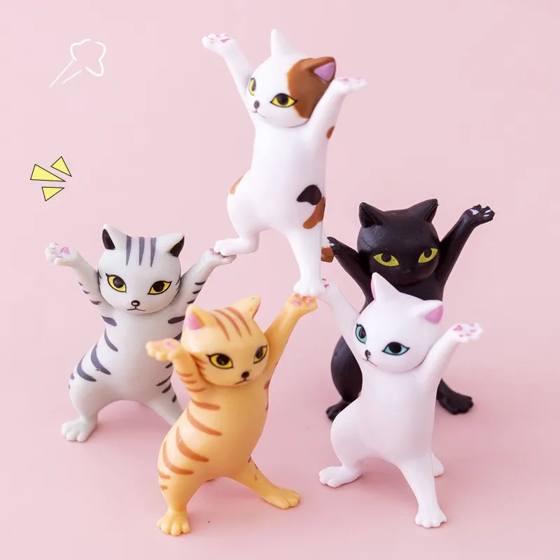 Kawaii Cats Pen Holder Funny Cat Doll Ornaments Plastic Crafts Earphone Support For Room Office Desk Home Decoration Accessories