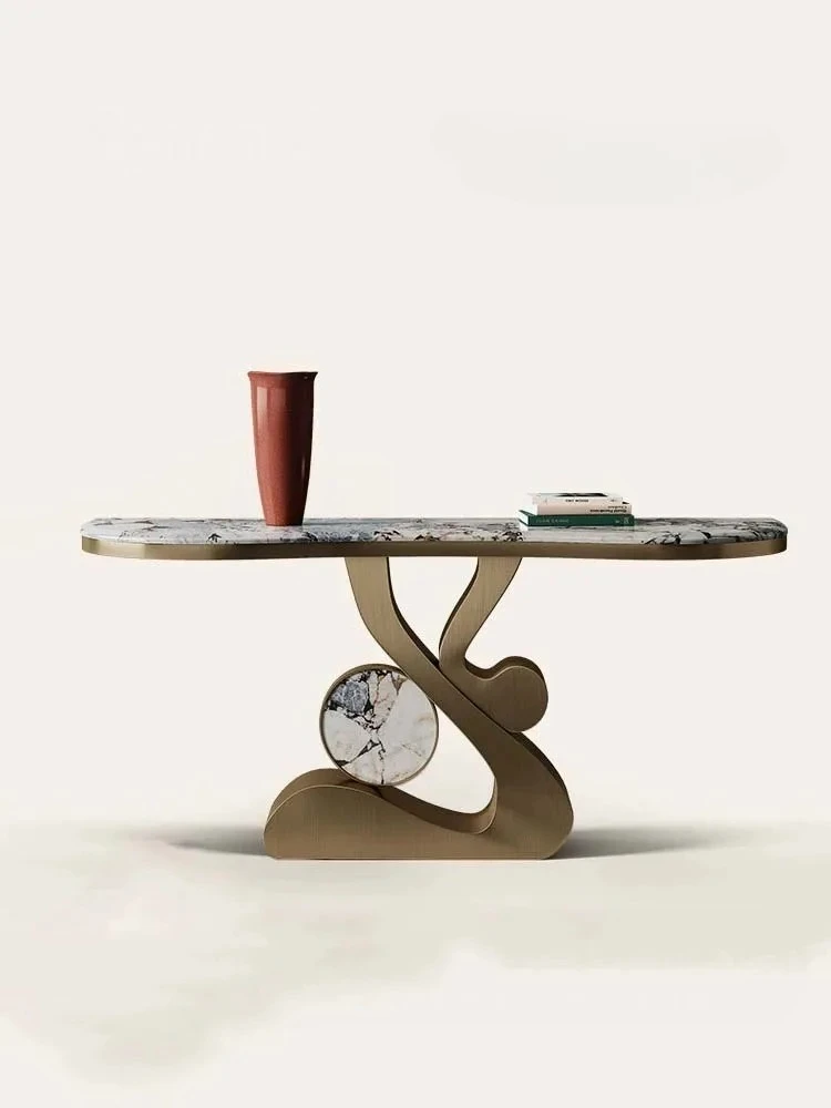 

Light luxury high-end luxury stone entrance table against the wall Natural marble entrance table Entry advanced art plan