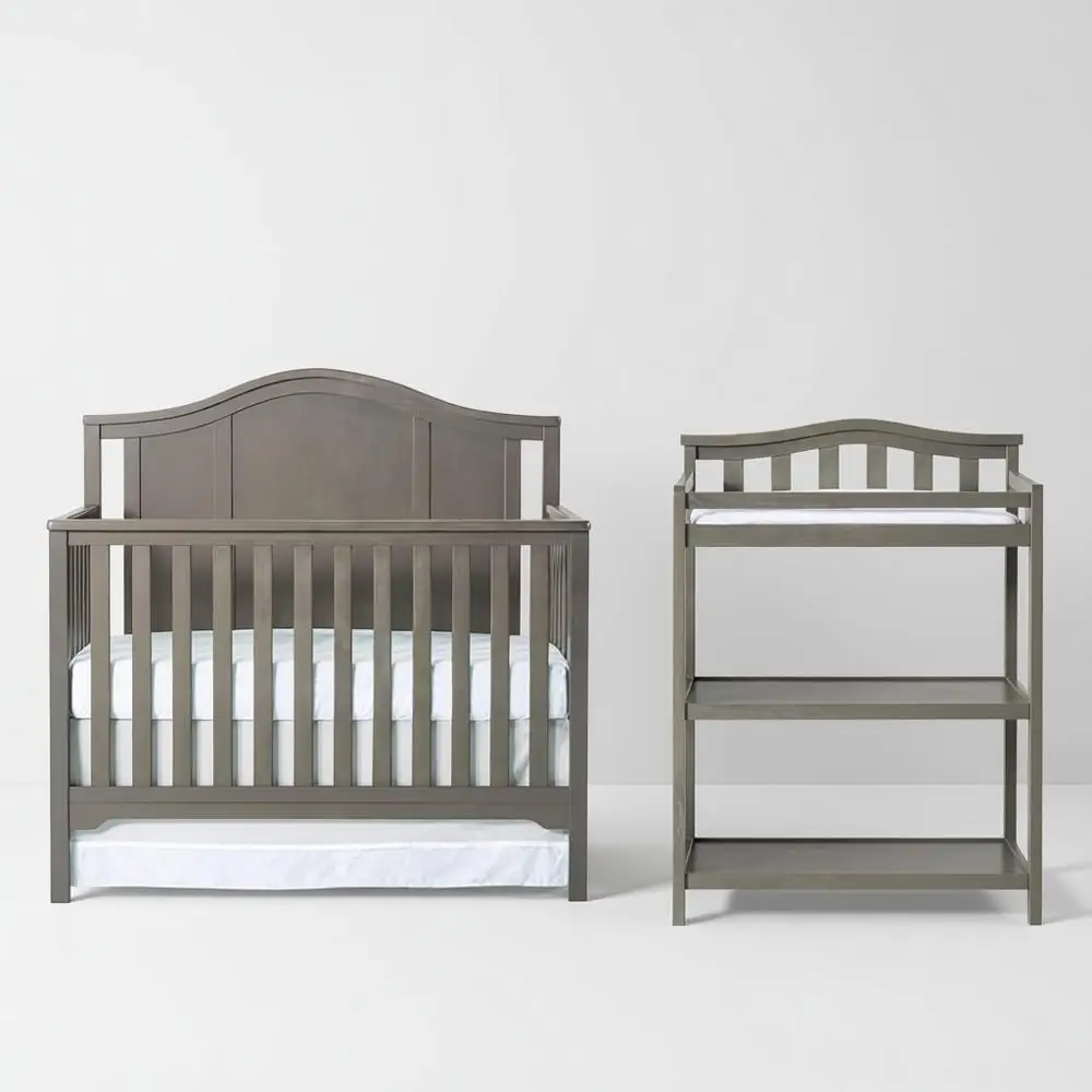 

Dapper Gray 2-Piece Nursery Set: 4-in-1 Convertible Crib and Changing Table, for Growing Babies