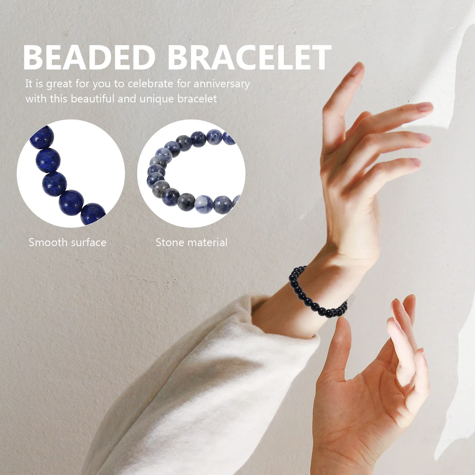 3Pcs Stone Beaded Bracelets Long-Lasting Natural Stone Bracelets Women Men Wrist Accessories Casual Official Use