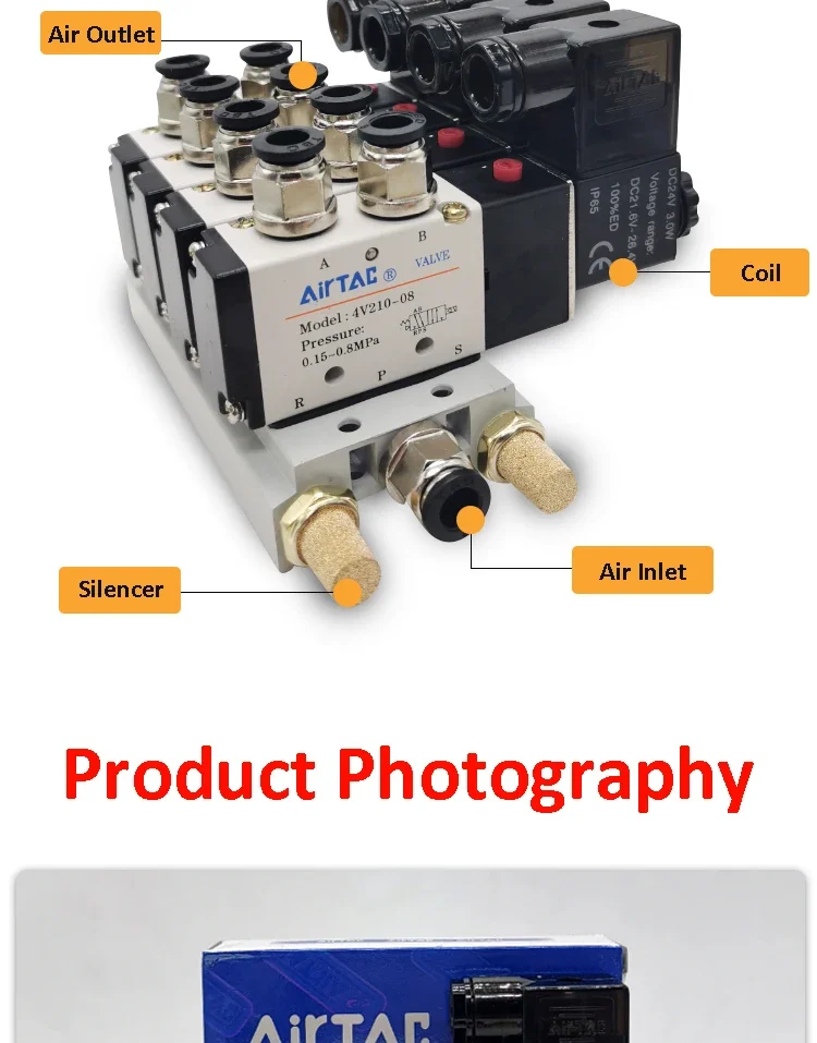 Électrovanne 4V210-08 Manifold Stations DC12V 24V AC220V With Fittings 5 port 2 position Solenoid Valves Solenoid Valve Multi-way Com Pneumatique — détail 4
