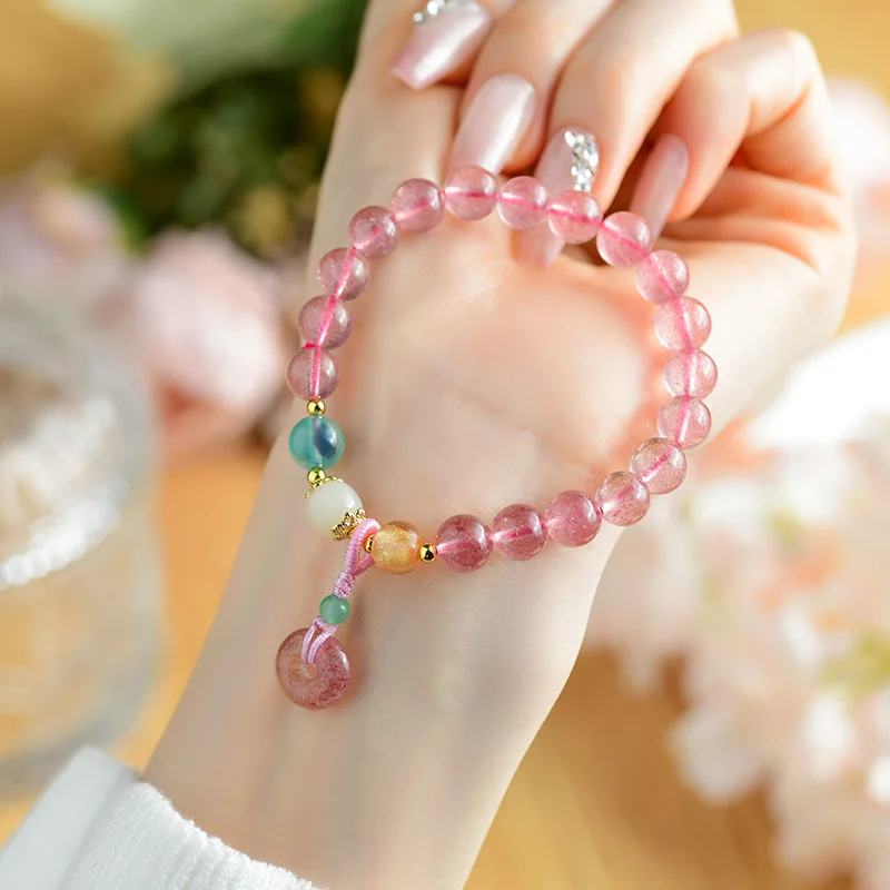 

Natural Strawberry Gold Foil Glaze Bracelet Peace Pendant New Style