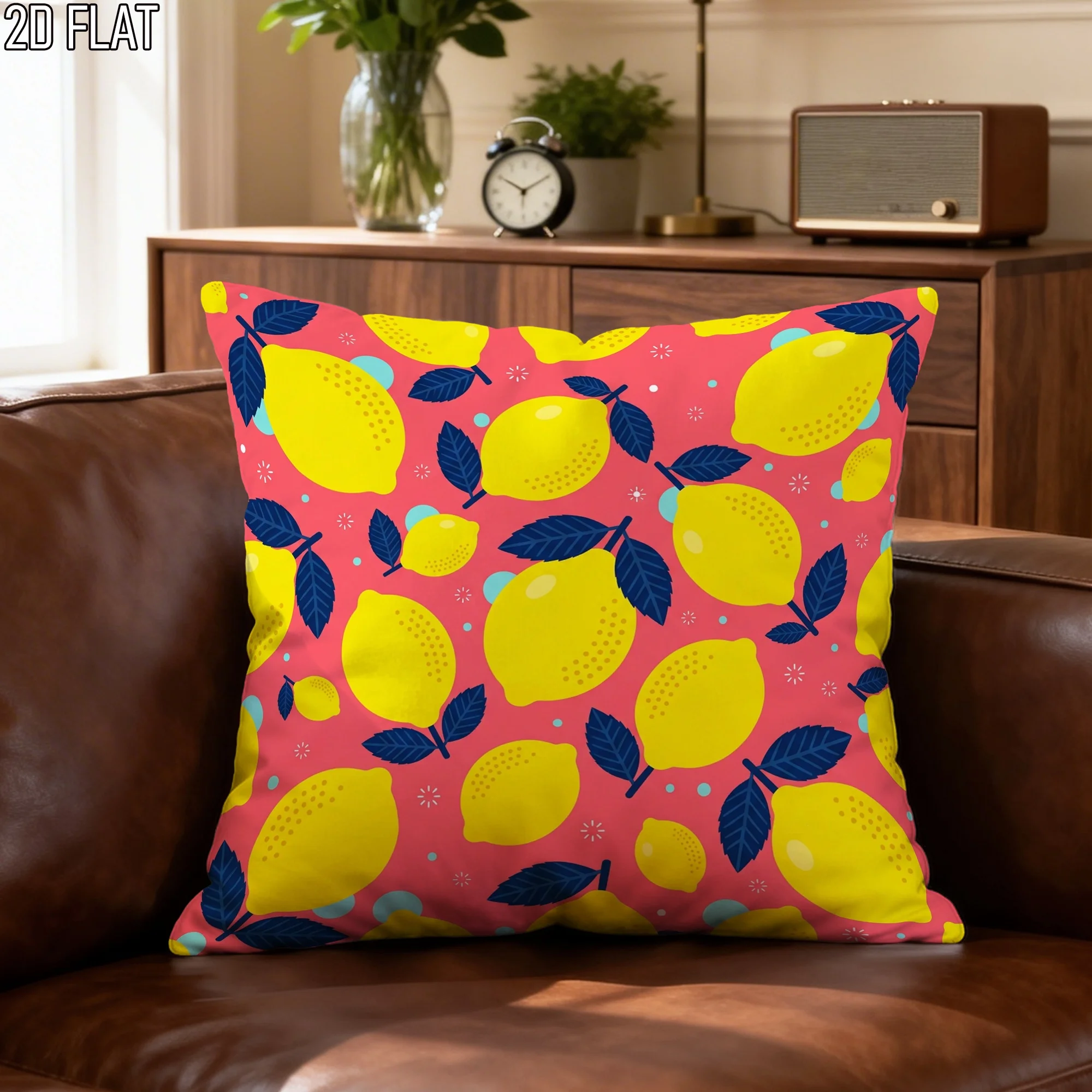 1pc 2D Flat Pillow Not Included Lemon Fruit Pattern Summer Kitchen Cushion Cover Short Plush Bright Dining Decor Gift Case