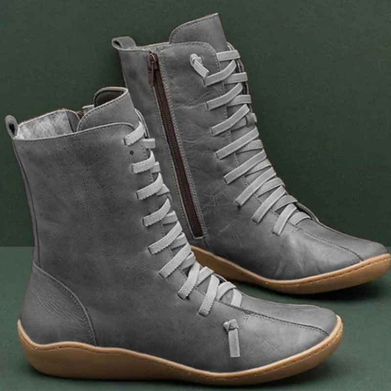 Botas informales de cuero Natural a media pantorrilla para mujer, cómodas, zapatos planos suaves hechos a mano de nueva calidad, botas de trabajo negras, 2024