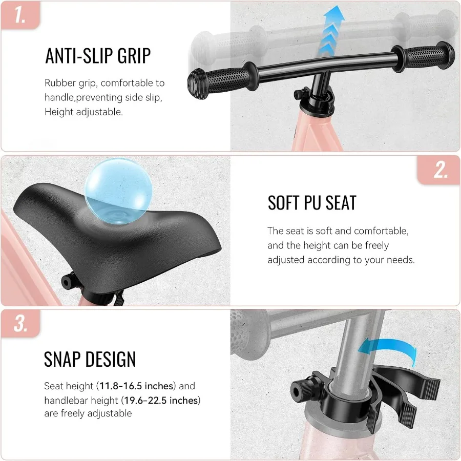 دراجة توازن للأطفال بعمر سنتين بدون دواسة ألعاب دراجة لعمر 2-5 سنوات تعديل خالي من الأدوات لوحة مخصصة مع ملصقات هدية #5