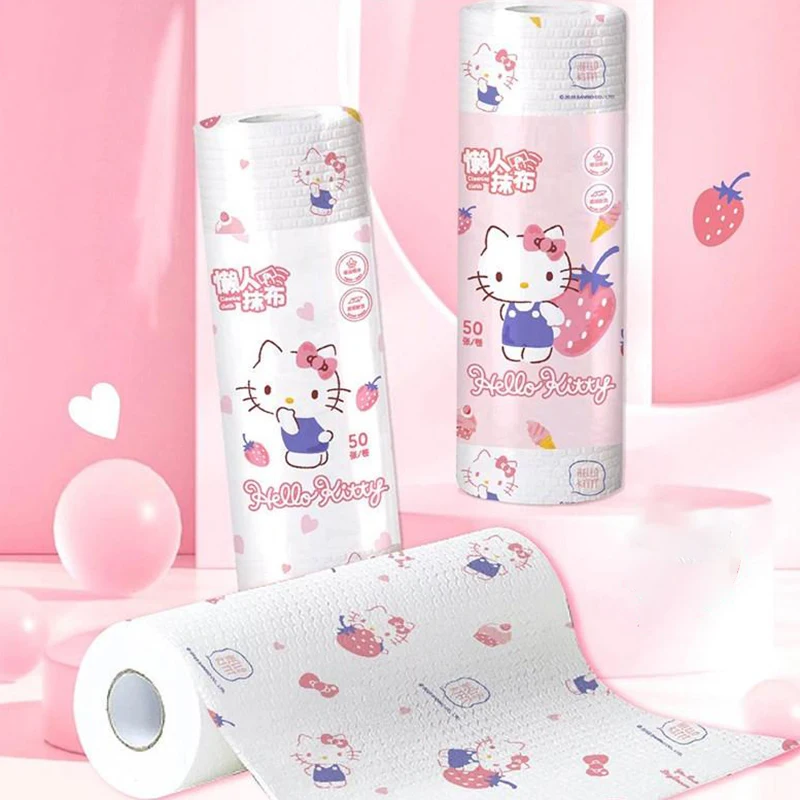 1Roll Sanrio Hello Kitty Disposable Cloth Reusable Cinnamoroll Kuromi Dry Wet Dual-Purpose Kitchen Fun Cleaning Tool