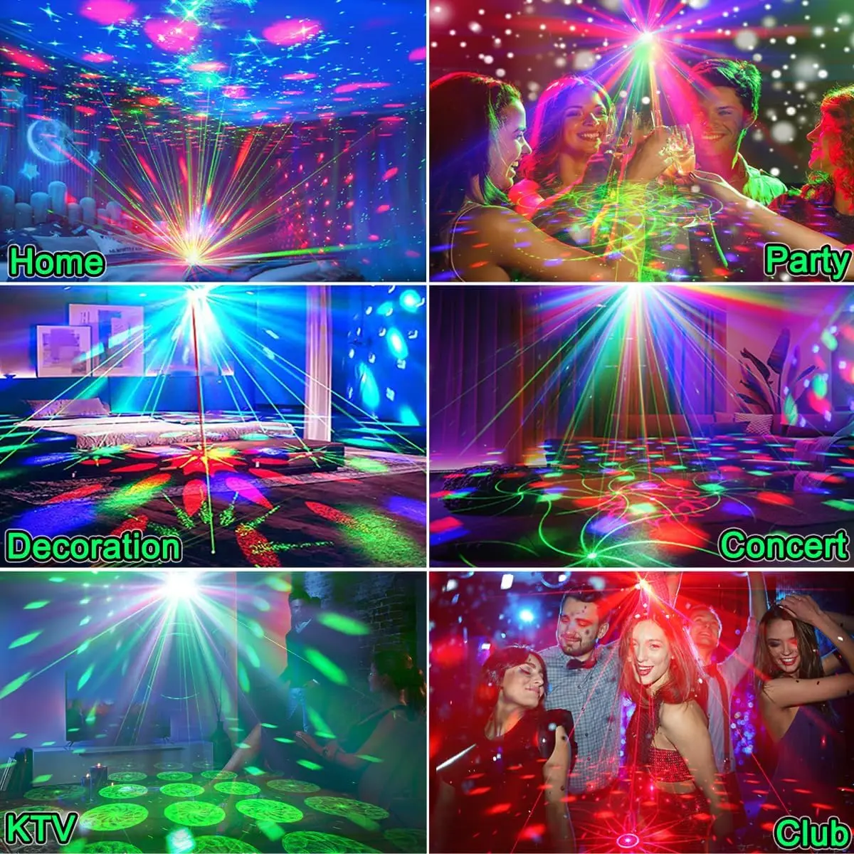 4 in 1 Party Light DJ Disco Ball Light with Voice Control and 6 Light Colors, LED Stage Party Birthday Club Christmas Decoration