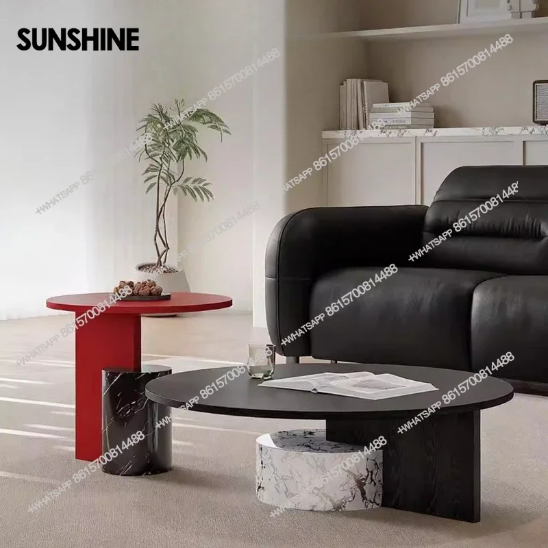 

Italian light luxury round coffee table combination medieval modern household small apartment homestay, marble tea tableX