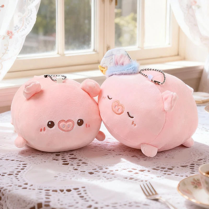 Pig Plush Doll Rainbow Tuft Pig Sleep Hat Pig Multi Size Pink Stuffed Animal Round Soft Huggable for Bedroom Companion Rest