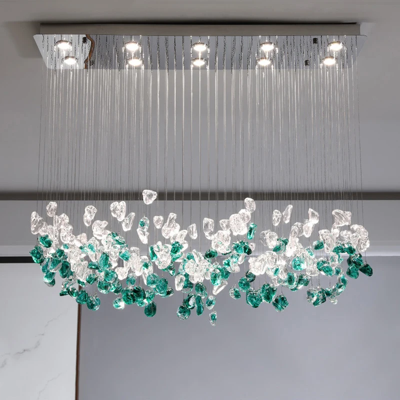 Nordic Green Stone Glass Led Pendant Lights For Dining Room Chandeliers Lighting Lustre Home Living Loft Hanging Lamp Luminaire