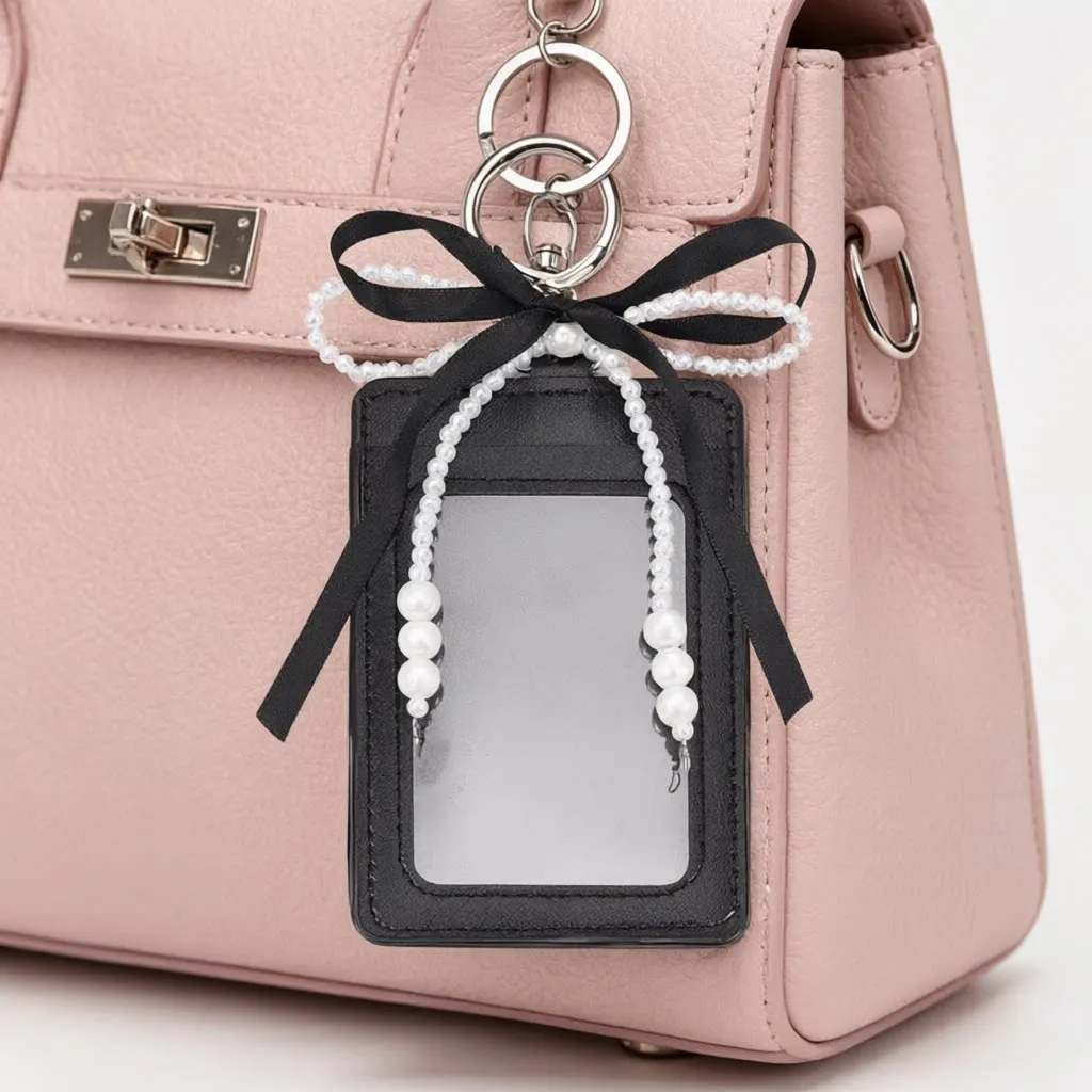 Kpop Korean Idol Photocard Holder Anti Scratch Protector Pixiv Badge Image Case Backpack Cream Cute Decor Pearl Bow Stylish INS