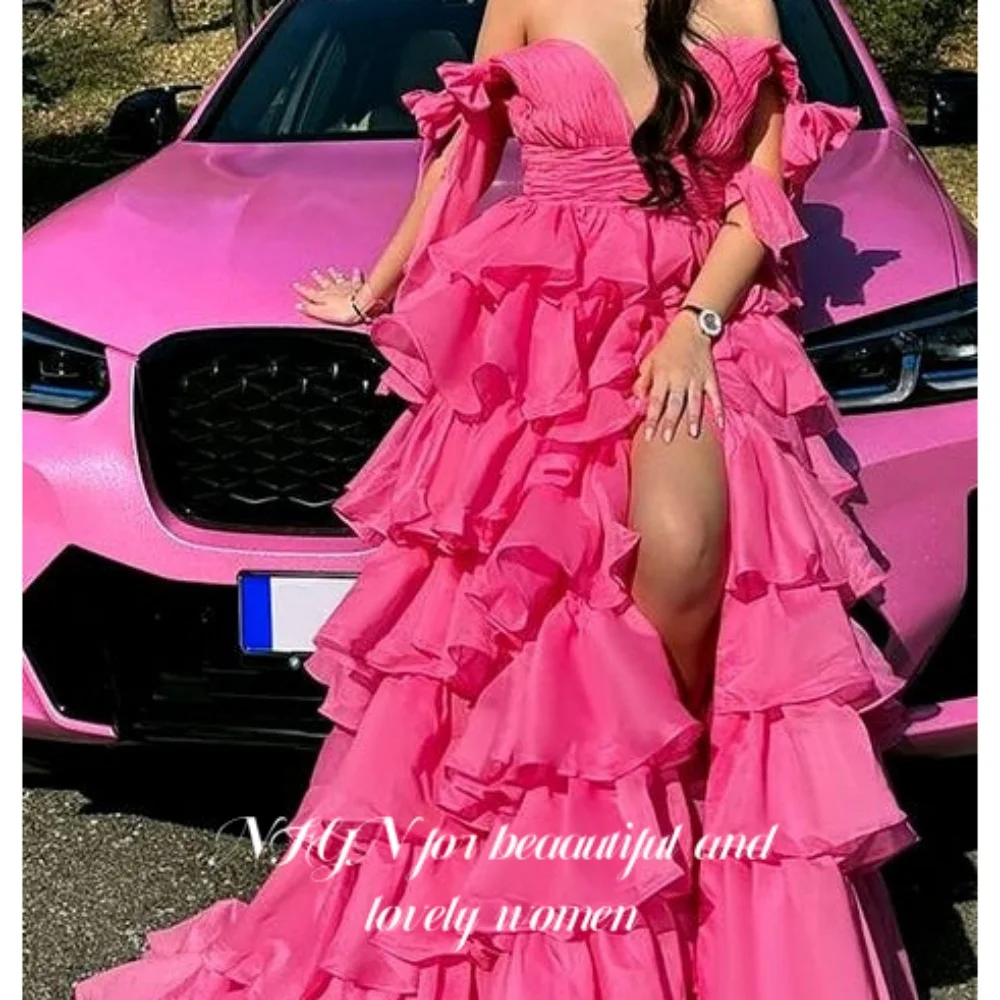 

NFYN Elegant Modern Style Party Dress V-Neck Off the Shoulder Celebrity Dress Backless Layered Split Evening Dresses Customized