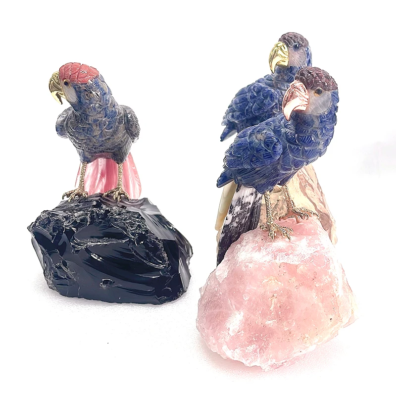 New to Decorative Crystal Crafts Carved Parrot Bird and Stone Mixed Quartz Gifts