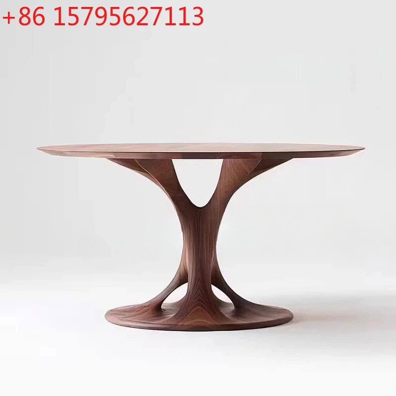 

Nordic medieval style solid wood round table design creative small apartment round table fashion art high-end dining table