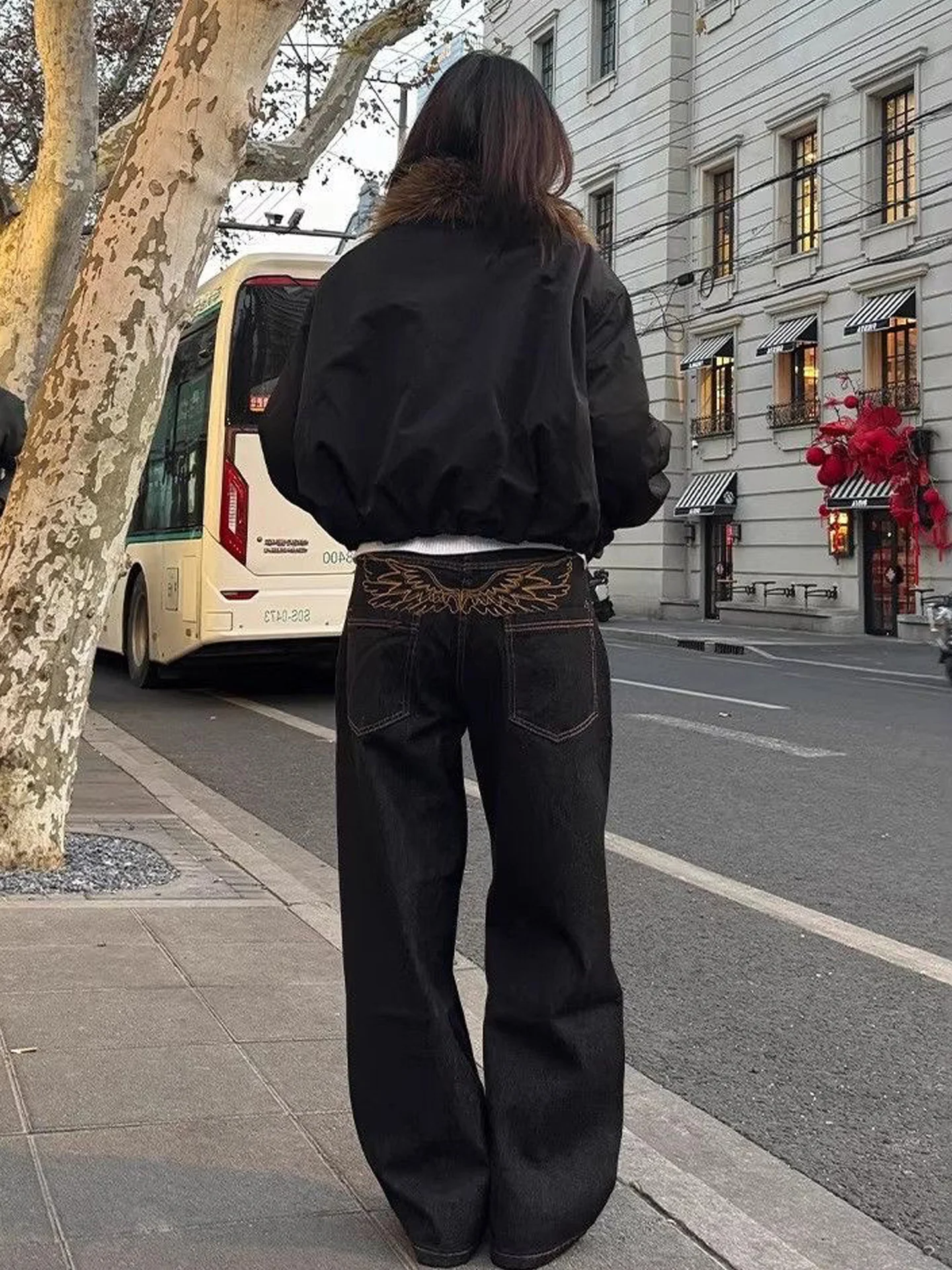 

Женские джинсы в американском стиле с высокой талией и вышивкой, летние повседневные свободные прямые брюки с широкими штанинами, визуально стройнящие фигуру