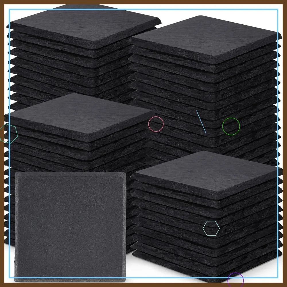 

72-Piece Black Slate Coaster Set, 4-Inch Square Laser Engraving Blanks with Anti-Scratch Bottom for Home Office Bar Gifts