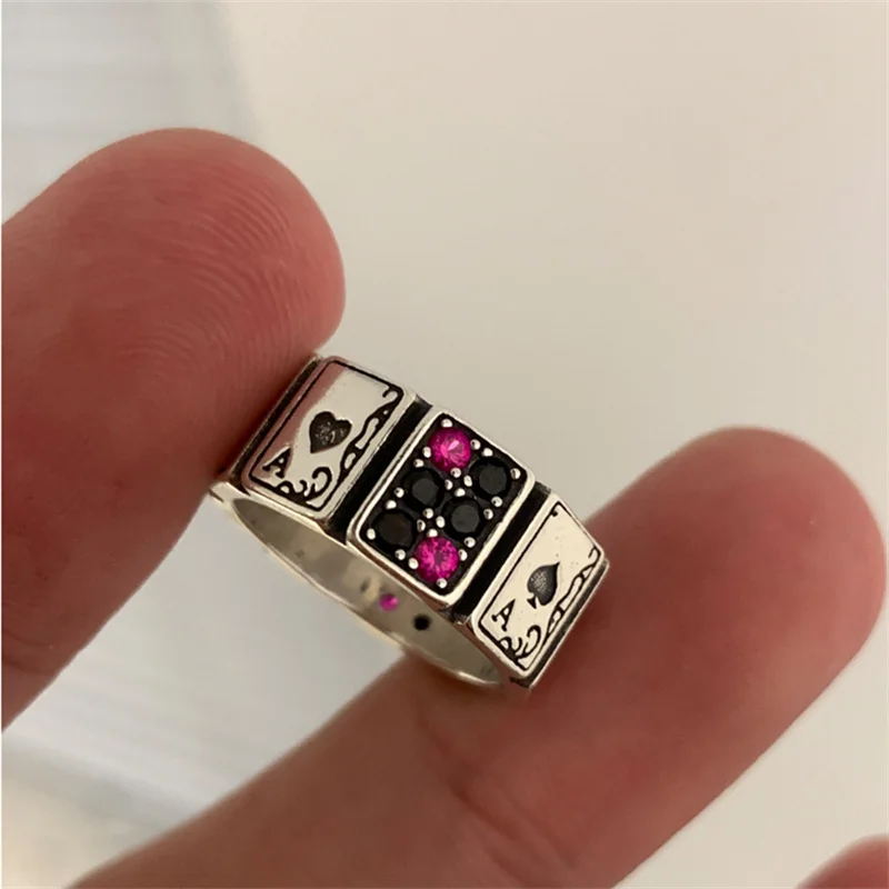 New Vintage Lucky Poker  Adjustable Open Rings For Women Men Playing Card Finger Stainless Steel Ring Fashion Party Jewelry