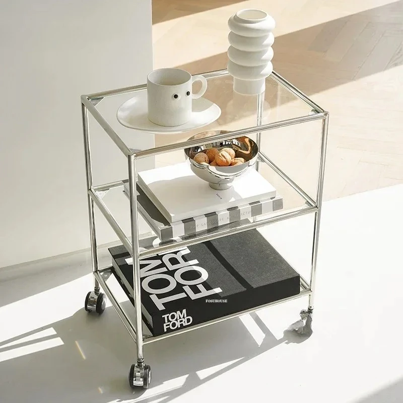 Crystal Coffee Tables Minimalist Modern Glass Sofa Side Table Transparent Low Table Shelf Trolley Ins Nordic Bedside Table m