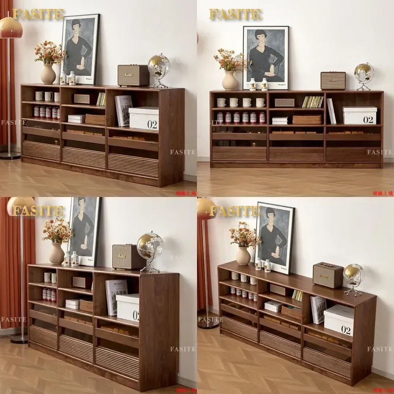 For North American Black Walnut All Solid Wood Dwarf Bookcase Cherry Wood Log Living Room Study Storage Multi-functional
