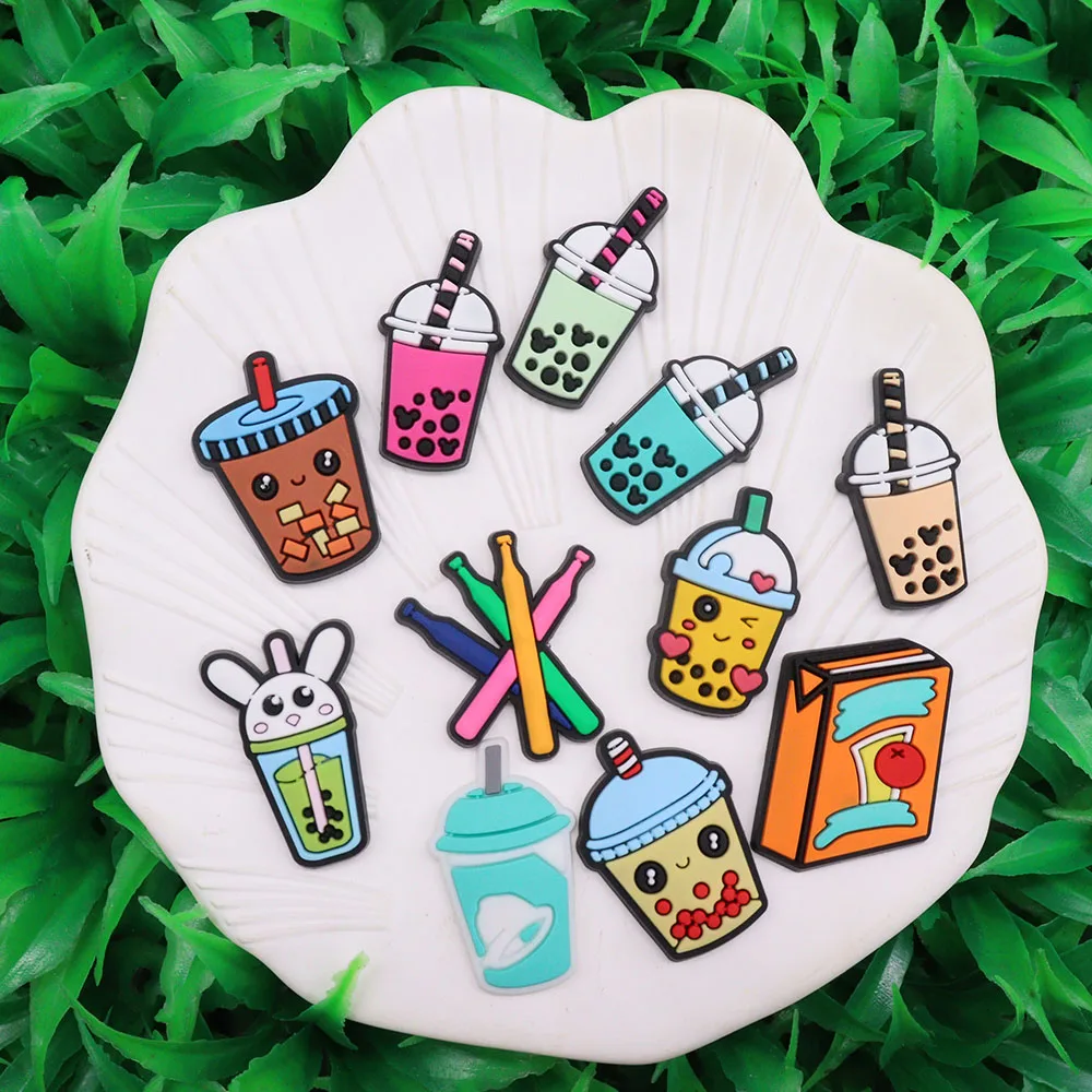 1Pcs PVC Shoe Charms Cute Milk Tea Drinks Popsicle Accessories Shoes Buckle Decorations Fit Bracelets Children Gift