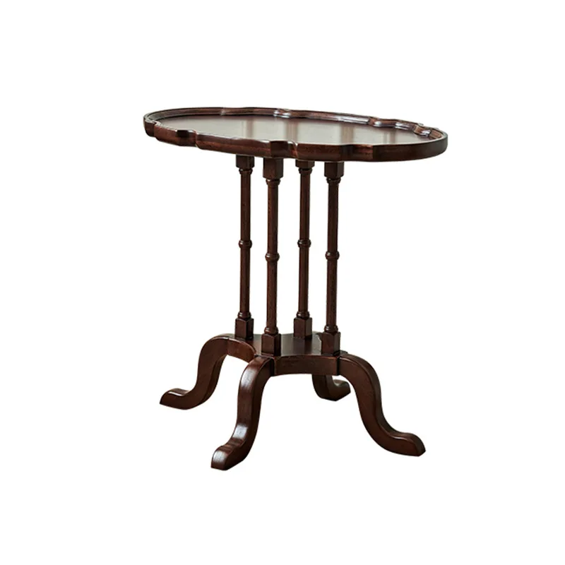 French vintage side table, oval solid wood bedside sofa corner table