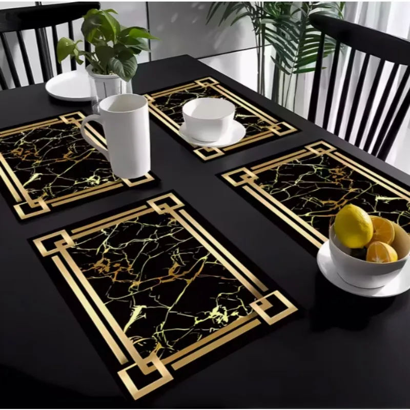 Black Gold Element Pattern Tableware Mat Cup Mat Table Mat Kitchen Dining Table Tableware Mat Suitable for Mat Home Decoration