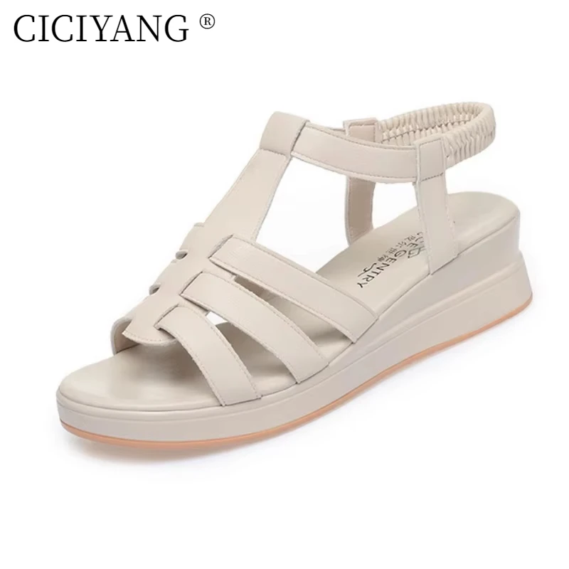 

CICIYANG Women Sandals 2025 Summer Open Toe Shoes Soft Sole Wedges Sandals Premium Ladies T-Strap Casual Mother Shoes Handmade