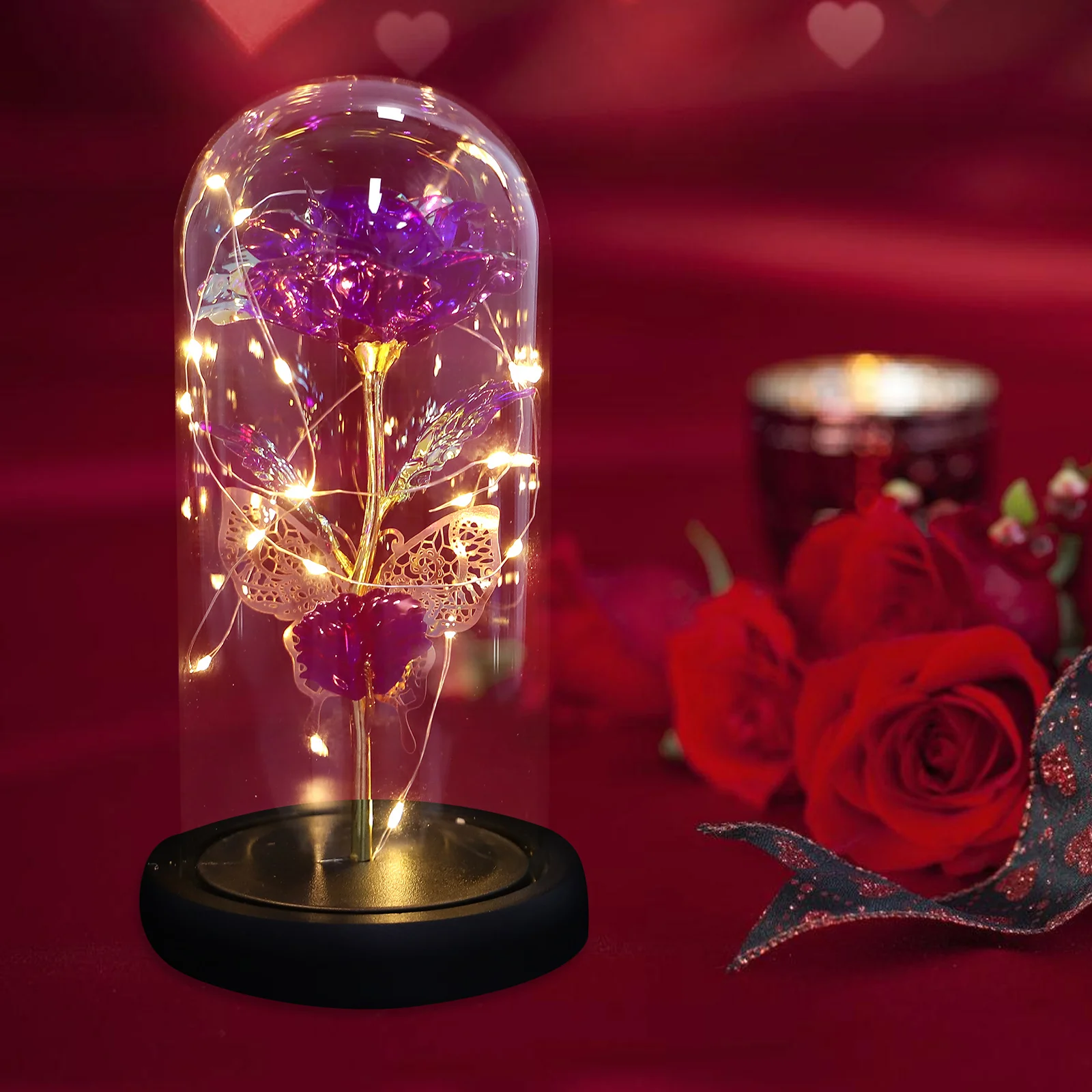 

with LED Light Glass Dome Romantic Gift Home Office Decoration with Dome Immortal Flower