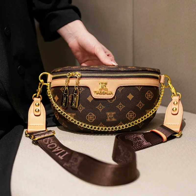 High-End Fashion Women's Waist Bag Luxury Classic Printed Single Shoulder Crossbody Bag Versatile Women Chest Bag British Style