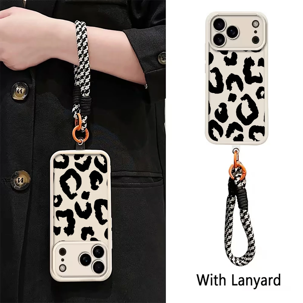 Retro-Leopardenmuster-Handschlaufenhülle für iPhone 16 17 Pro Max Hüllen iPhone 11 12 13 ProMax 14 15 7 Plus mit Lanyard Fundas – Detail 4