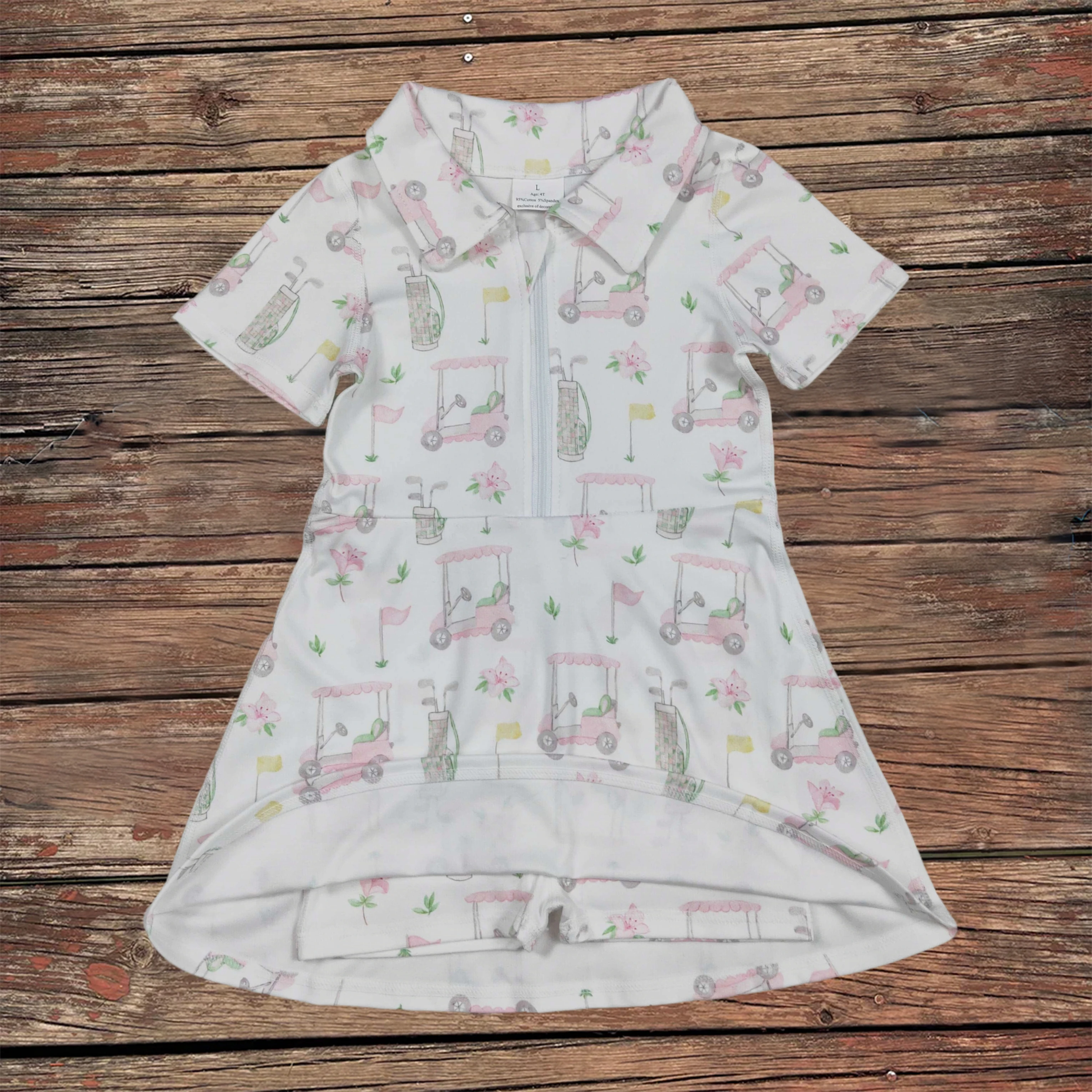 

Wholesale Infant Kids Skirt Shorts Toddler Pink Flower Golf Zipper Knee Length Dress Baby Girl Short Sleeves Active Wear Clothes