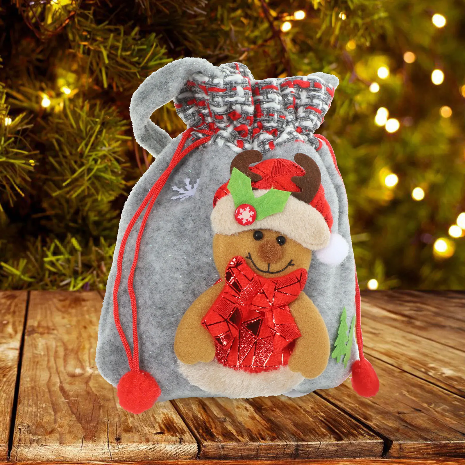 

Christmas Gift Bag Elk Design Portable Fabric Pouch for Presents Jewelry Party Favors Storage Small Gift Bags with Handle