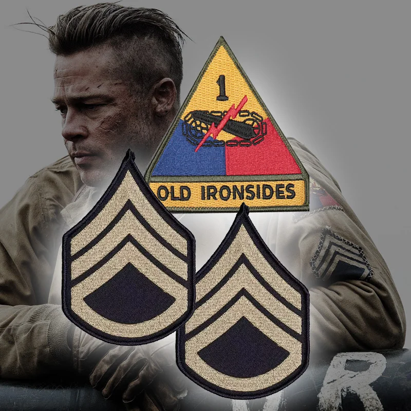 WW2 Fury براد بيت سترة عسكرية التصحيح موحدة الجيش الأمريكي رجل شارة التطريز الحديد على/خياطة على