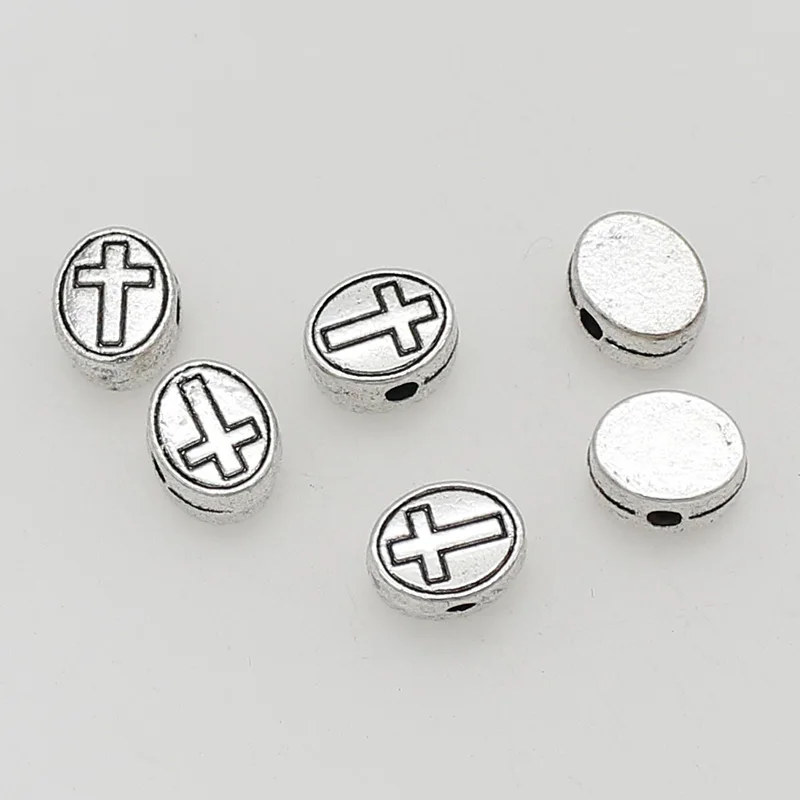 30pcs/Lot Religious Christian Crosses Oval Loose Beads 9x7mm  Handmade Prayer Metal Spacers DIY Jewelry Findings Women/Men