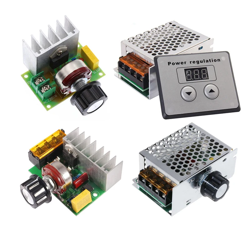 1~20Pcs 4000W High-power Thyristor Voltage Regulator with Adjustable Light Speed Temperature and Fuse Housing Digital Display