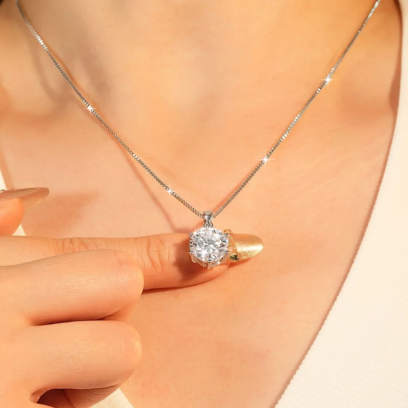 Rrjzz 1CT-5CT Solitaire VVS1 D-Color Moissanit-Anhänger-Halskette für Frauen, 6,5 mm-11 mm, Laborimitation von Diamanten, GRA-Schmuck, Geschenke – Detail 11