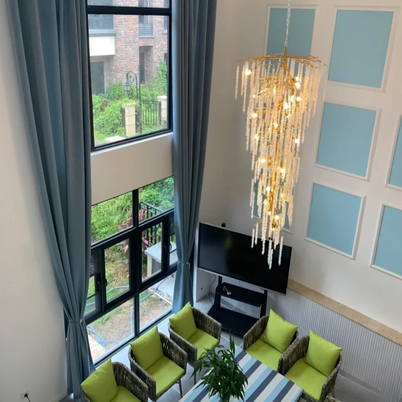 Light Luxury French Long Crystal Lamp With Octagonal Bead Tassel Crystal Pendant Light Staircase Ceiling Design Lighting Fixture