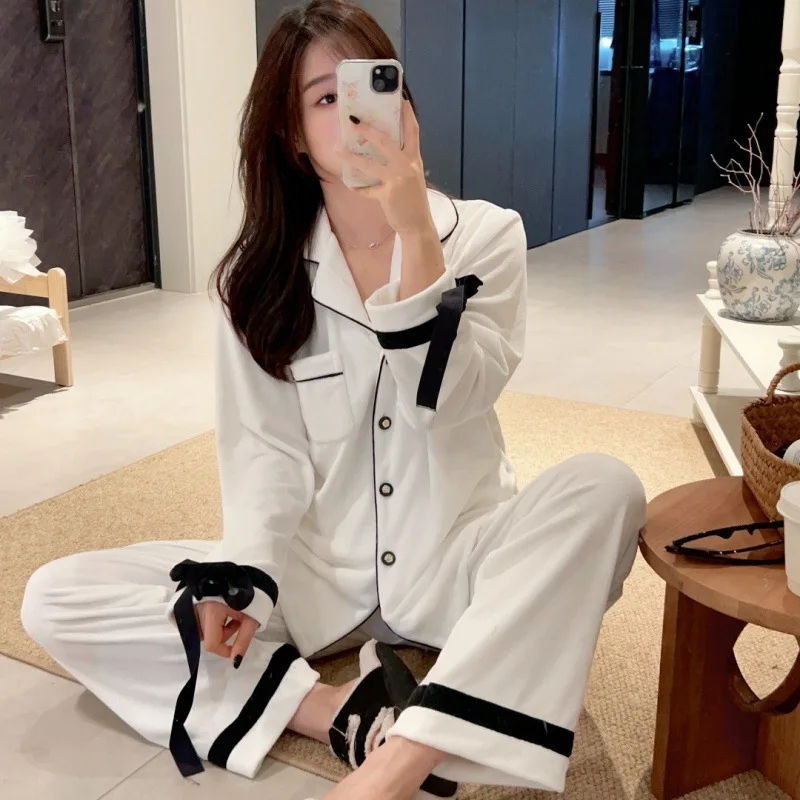 

Женский бархатный пижамный комплект, одежда для дома, осенне-зимняя одежда для сна, пижамный костюм, свободная повседневная велюровая домашняя одежда, брючная пижама