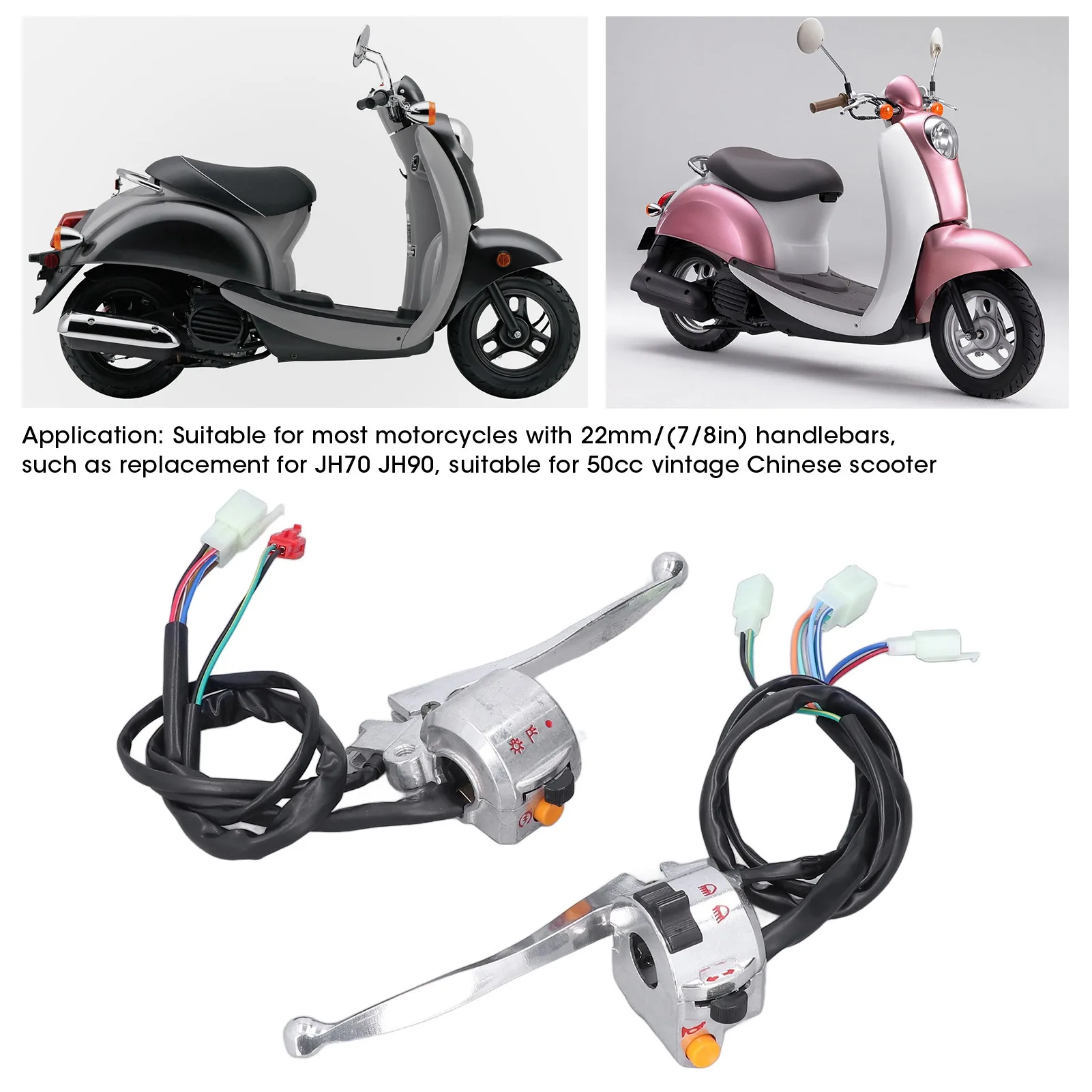 2pcs 22mm Drum Brake Handlebar Switch Left Right Motorcycle Handlebar Horn Button for 50cc Chinese Scooter for JH70 JH90