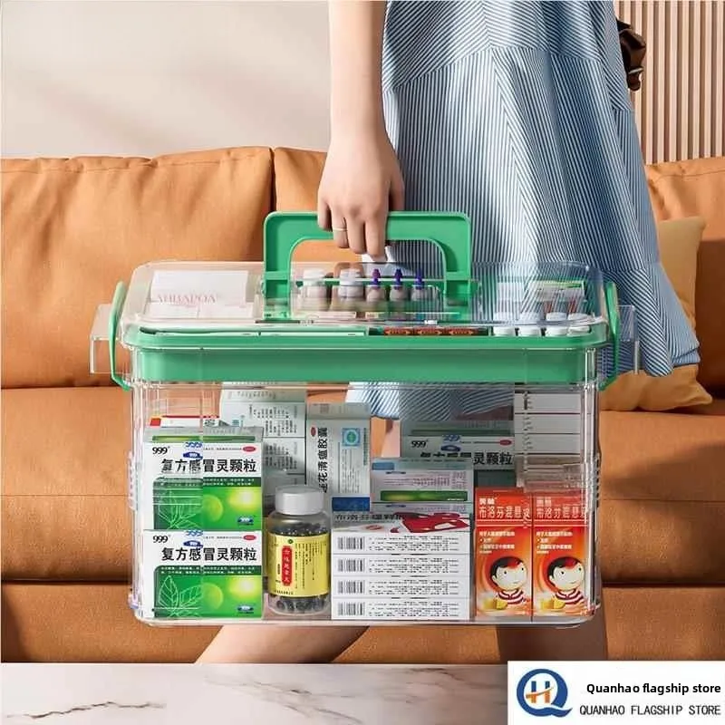 صندوق دواء متعدد الطبقات ذو سعة كبيرة، منظم تخزين إسعافات أولية طبي شفاف للطوارئ، بلاستيك للاستخدام المنزلي، دواء C... #4
