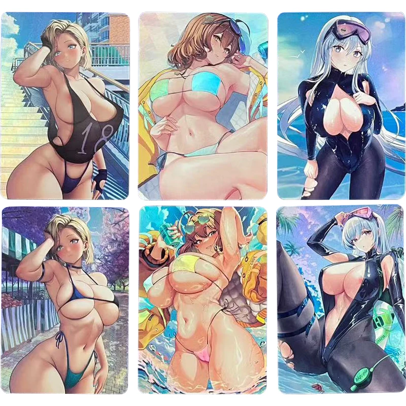 

2Pcs/set Anime Girls Color Flash Card ACG Android 18 Swimwear Series Kawaii Gift Toy Game Anime Collection Cards