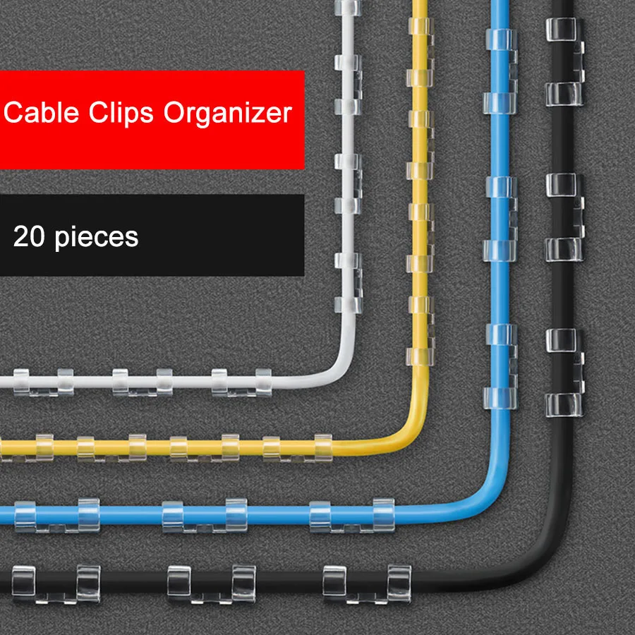 20PCS Cable Organizer Clips Self Stick Wire Management Line Cable Buckle Table Wall Fixer Fastener Holder USB Data Line Bobbin