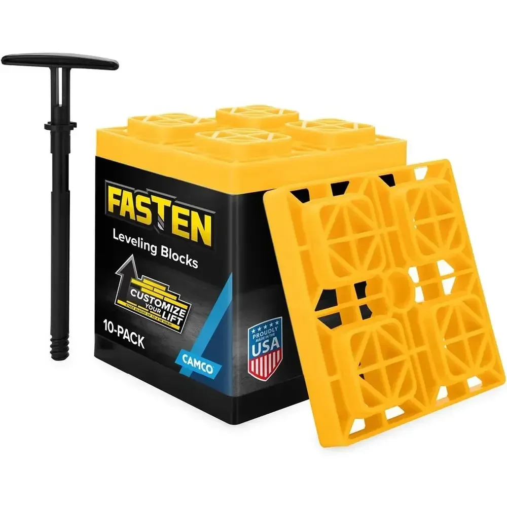 FasTen RV Leveling Blocks - Features Interlocking Design for Customizable Height - Carrying Handle Twists to Secure Blocks for R