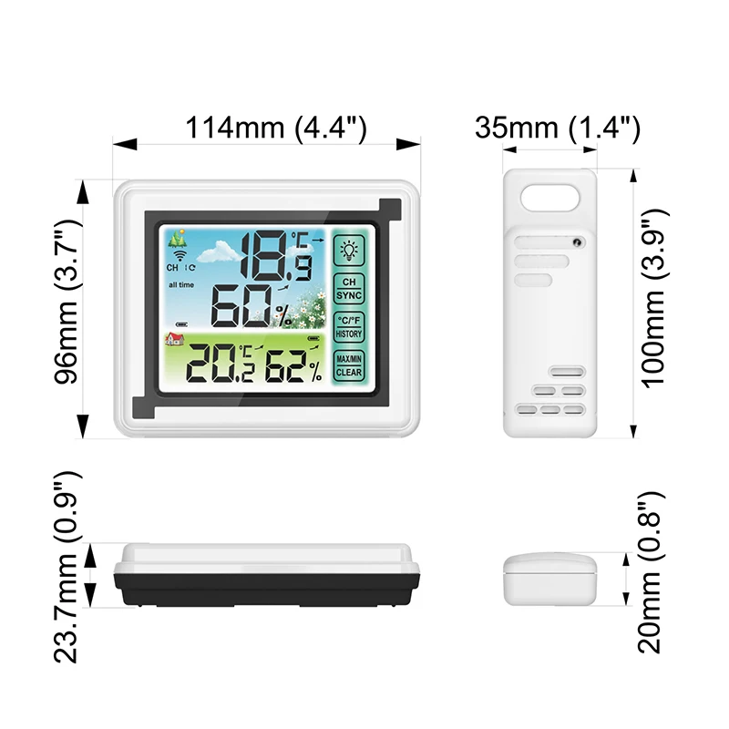 Color Touch Screen Wireless Weather Station Temperature Humidity Monitor Indoor Outdoor Thermometer Alarm Clock with Sensor