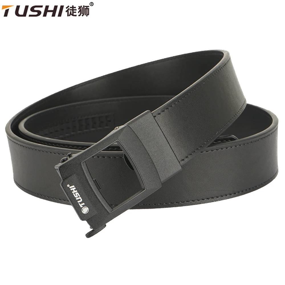 TUSHI Automatic Buckle Belts Tactical Belt for Men Genuine Leather Belt Adjustable Ratchet Military Belt Fashion Designer Belt