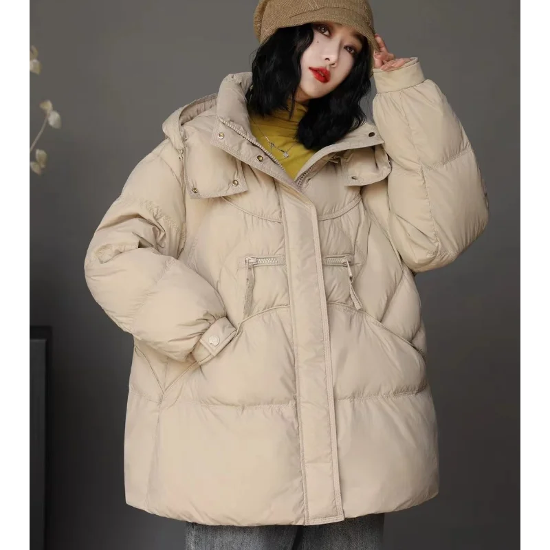 여성용 중간 길이 다운 겨울 신상 패션 출퇴근용 후드 재킷 - 다용도 오버사이즈 두꺼운 루즈 코트 - 트렌디