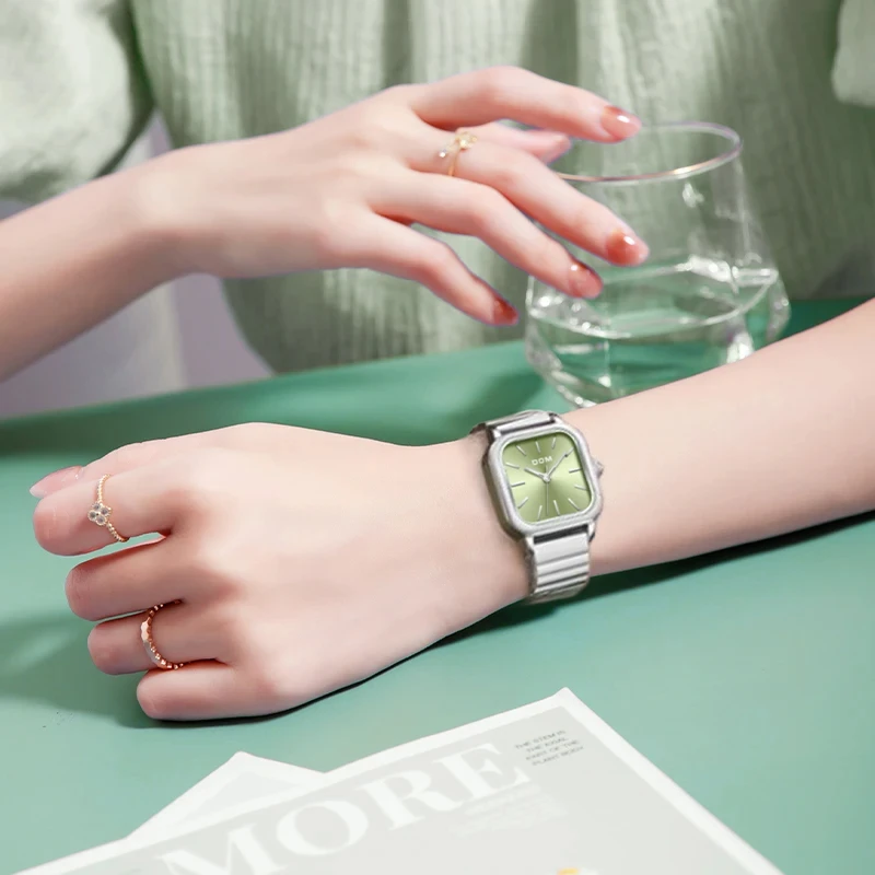 Dom-ساعة كوارتز بحزام فولاذي ، مقاوم للماء ، بسيط ، خفيف ، فاخر ، ماركة آلهة ، أخضر ، موضة ، G-1721D-3M