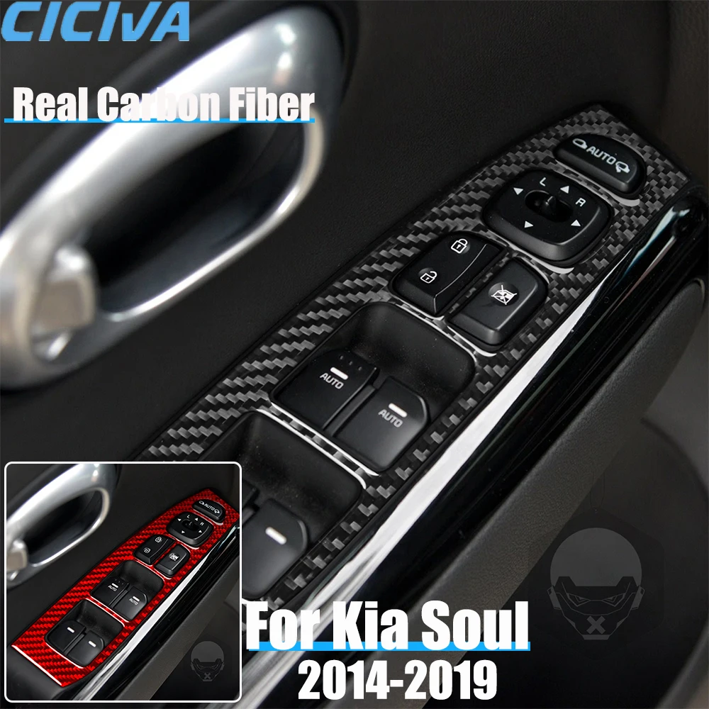 Real Carbon Fiber Car Accessories Front Door Window Lift Trim Cover Soft Sticker For Kia Soul 2014 2015 2016 2017 2018 2019