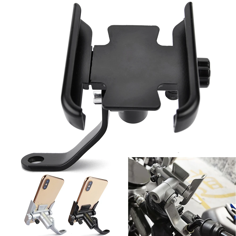 

Motorcycle Bike Phone Holder GPS Bracket Rear View Mirror Mount Clip Moto Mirro Handlebar Mount Holder 360° Rotatable Aluminum