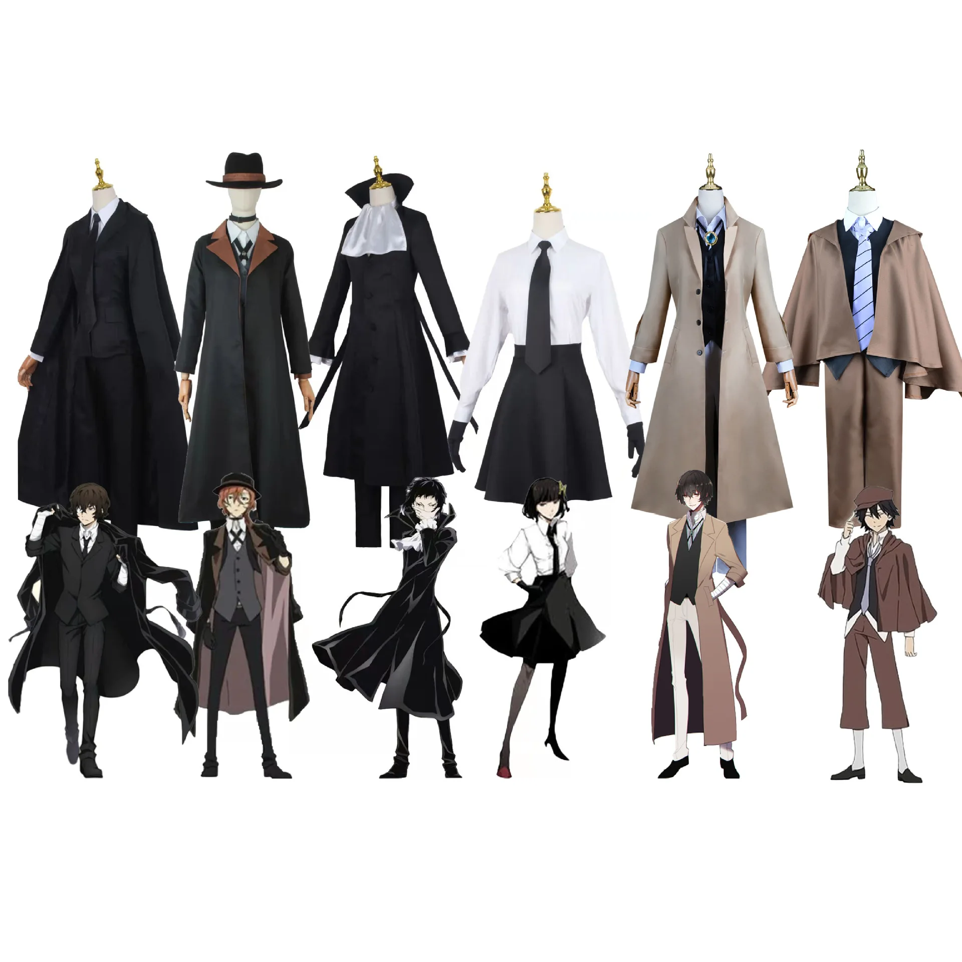 

Anime Bungou Stray Hunting Dogs Chuya Nakahara Dazai Osamu Edogawa Rampo Cosplay Costume Wig Jacket Coat Women Men Uniform Suit